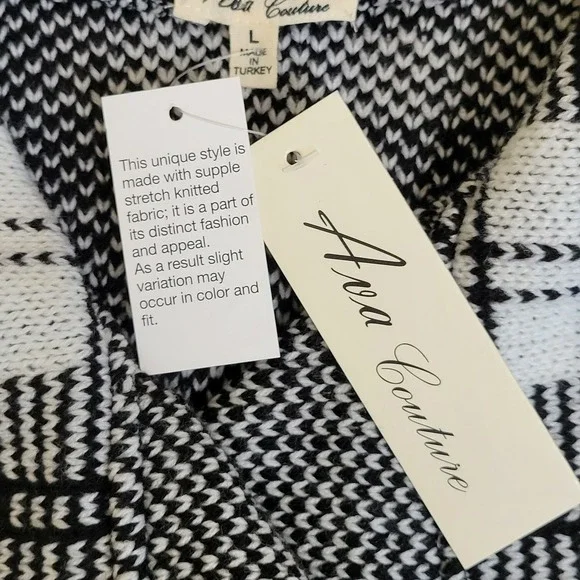 Ava Couture Wrap Sweater NWT Women Large Shall Collar Acrylic Black White Chunky - Picture 10 of 12